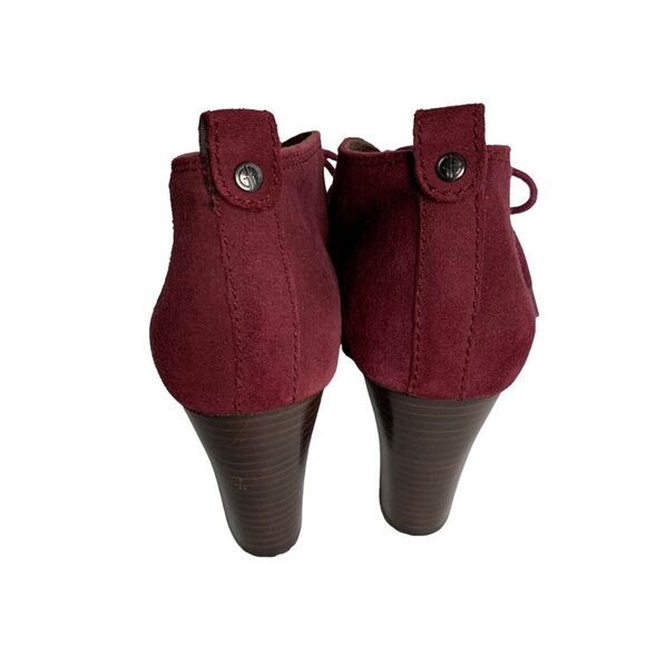 Giani Bernini Lace Up Ankle Bootie 7.5 Burgundy Suede Leather Block Heel - Picture 4 of 6